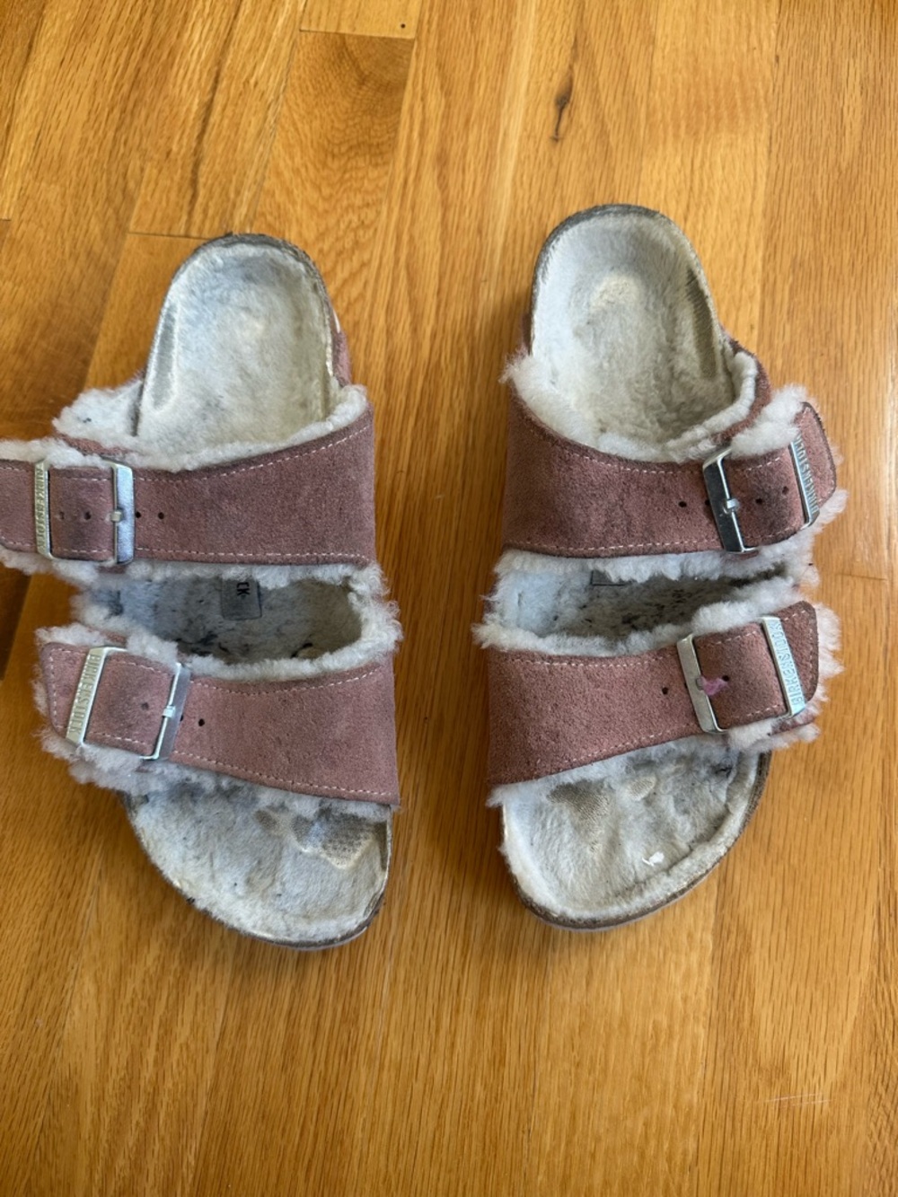 Pink sherpa Birkenstocks